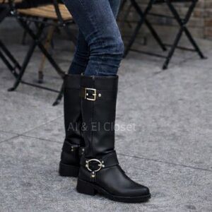 Michael Kors Crosby Moto Boots Black Leather Biker Boots Size 7.5 M NWT